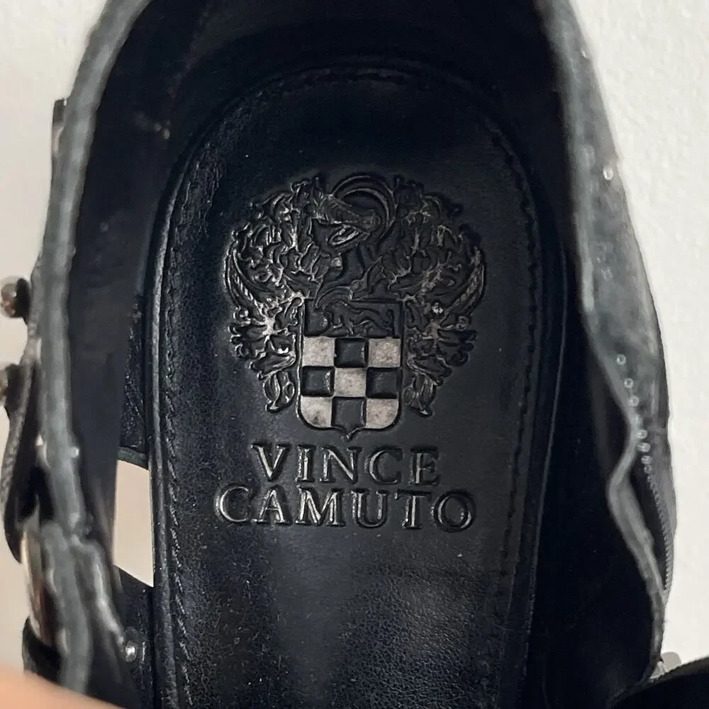Vince‎ Camuto Calley Leather Studded Harness Ankle Boots Black Booties Size 10